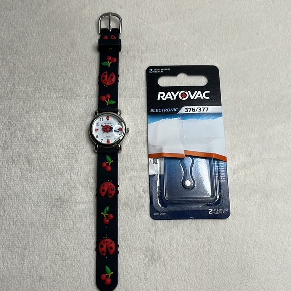 Geneva Quartz Girls Ladybug with Cherries Black Wrist Watch Water Resistant - Picture 14 of 14